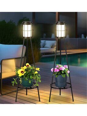 2 Pack Solar Lights with Plant Stand, Outdoor Floor Lamps, Waterproof Solar Lamp